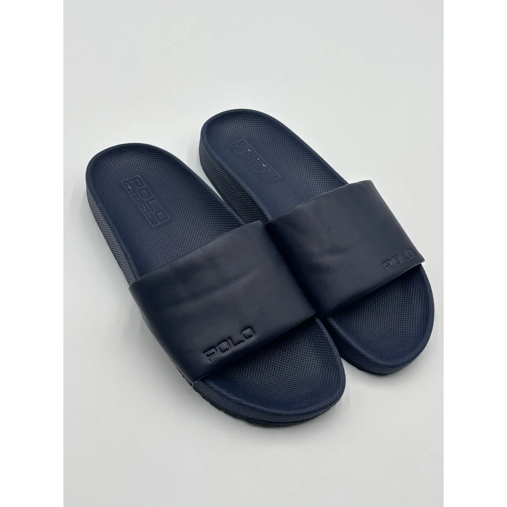 Polo Ralph Lauren Cayson Slide Sandals Navy Rubber Pool Slides Men's 10
